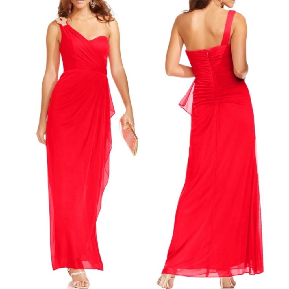 Xscape Red One Shoulder Gown Size 6
